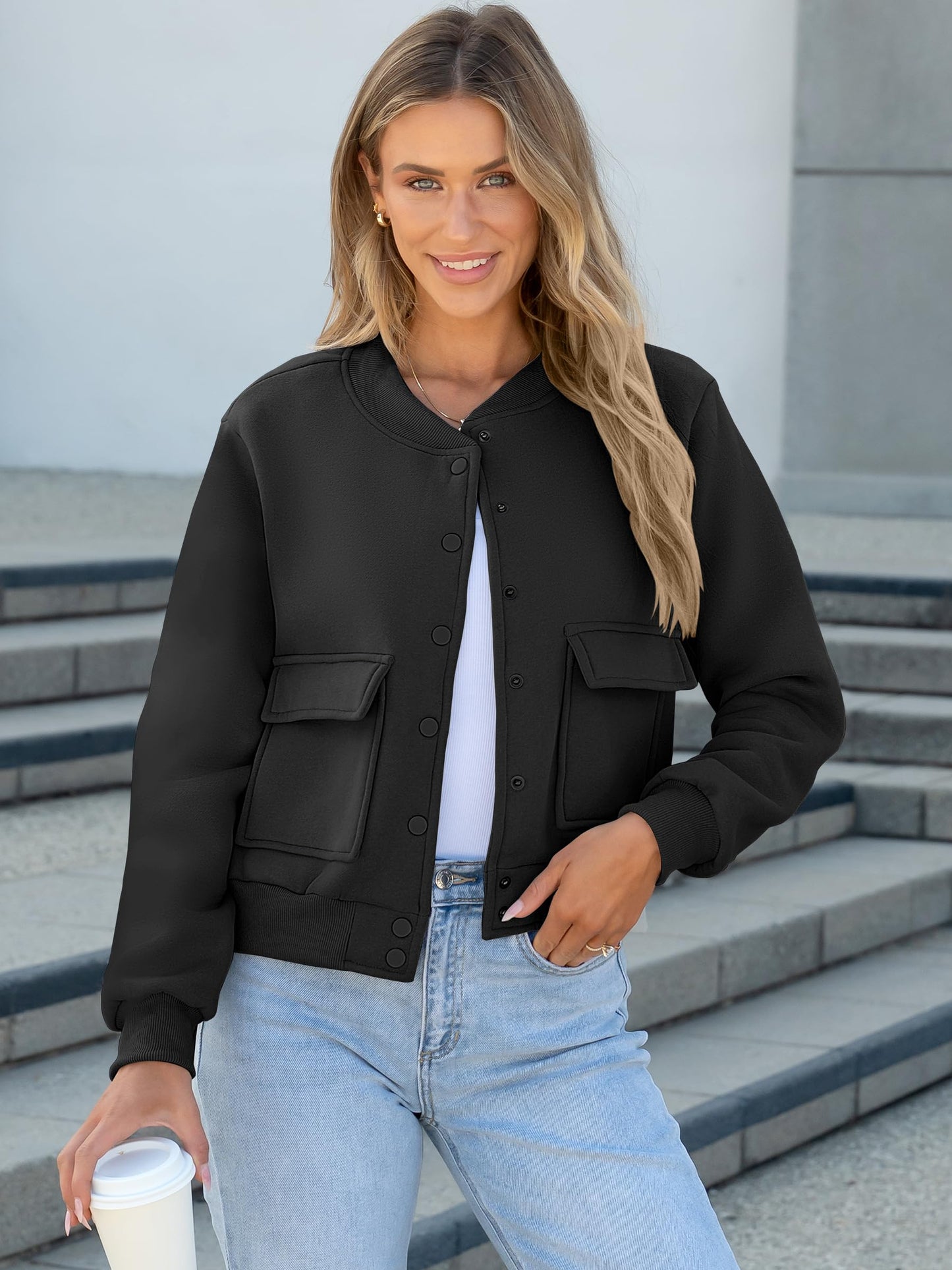 ANRABESS Women Cropped Bomber Jacket 2026 Fashion Casual Trendy Varsity Y2k Jackets Fall Outfits Black Medium
