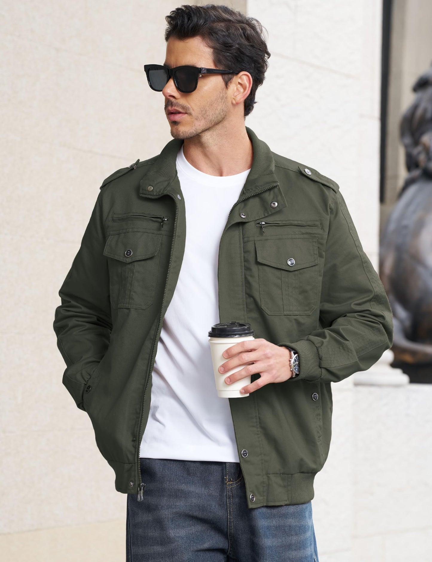 EKLENTSON Mens Military Flight Jackets Winter Light Workwear Army Green L