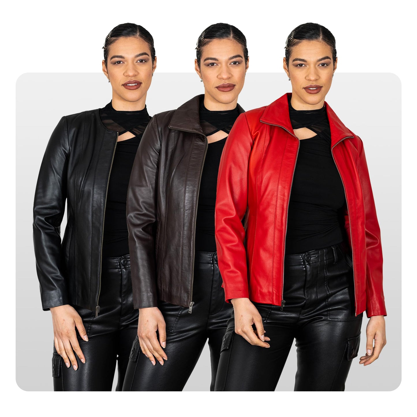 BRICK LANE Timeless Design Leather Jacket for Women | Genuine Lamb Nappa Leather Jacket (US, Alpha, Small, Regular, Regular, Black)