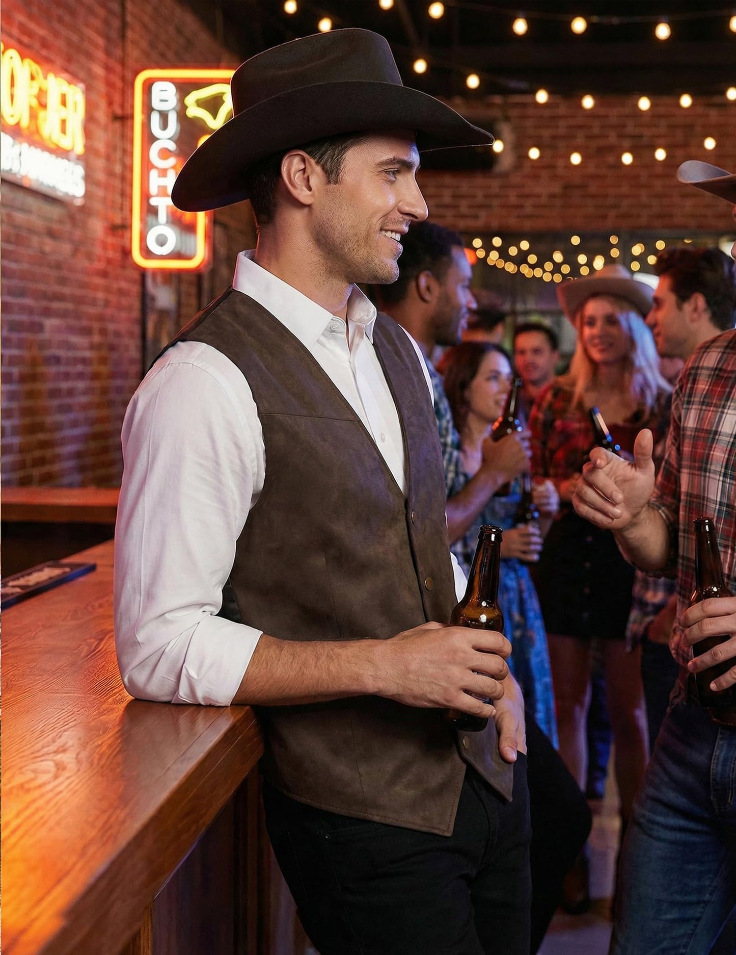 COOFANDY Mens Cowboy Vest Casual Brown Vest Suede Leather Vest Casual Western Wear