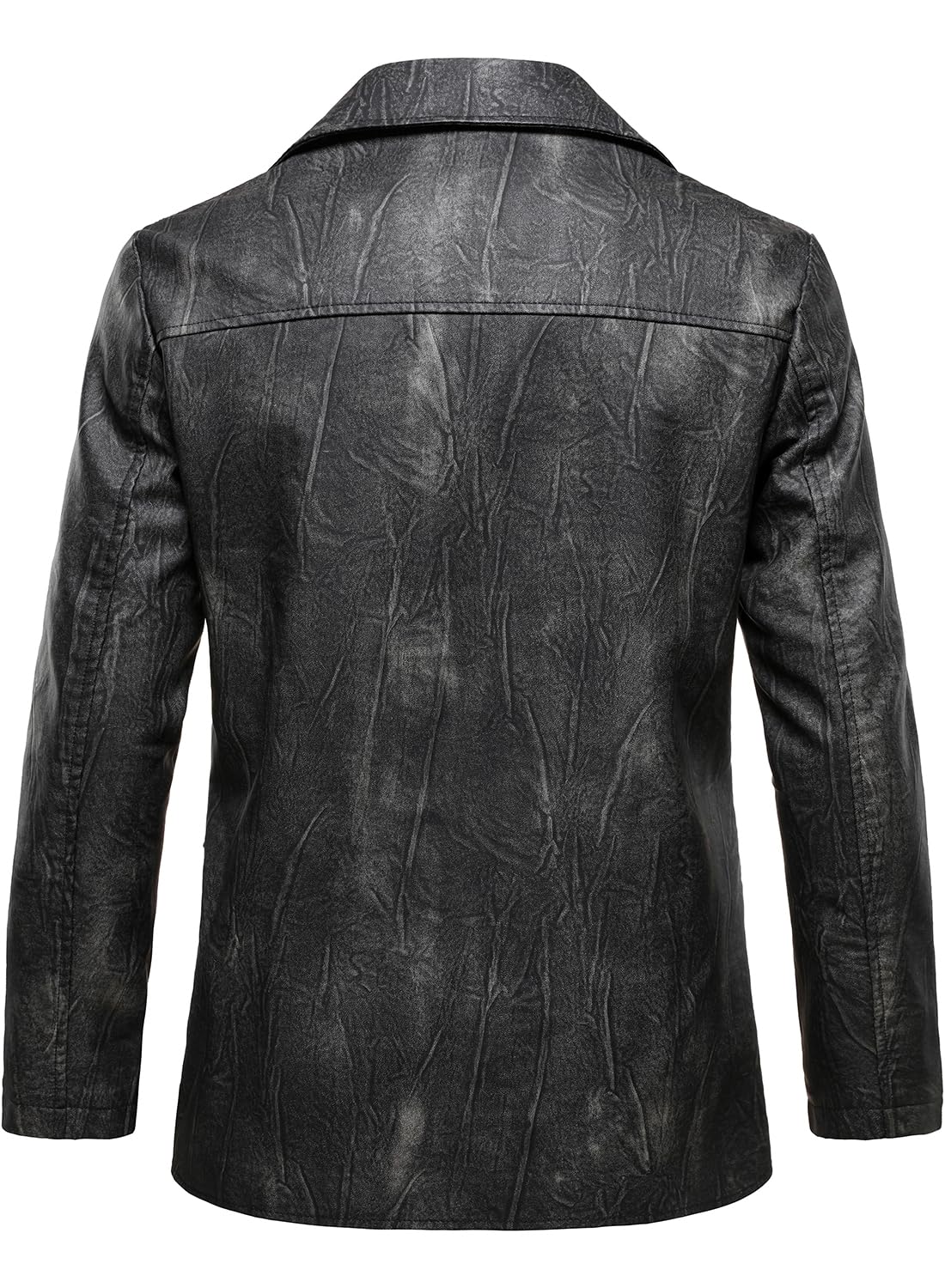 HOOD CREW Mens Casual Leather Blazer Vintage Lightweight Coat Button Closure Style Faux Leather Jackets for Men Black Grey L