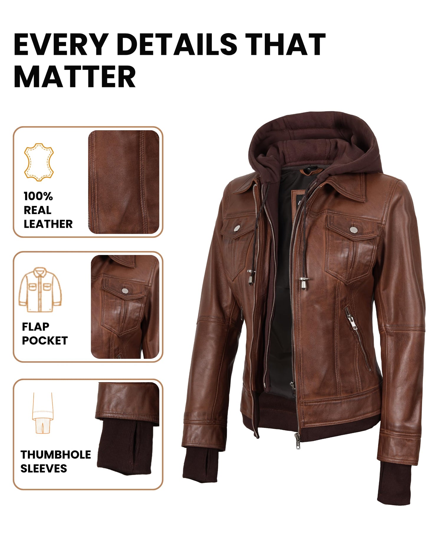 Decrum Brown Leather Jacket Women - Leather Bomber Jacket Women | [1314746] Tralee Brown, 2XL