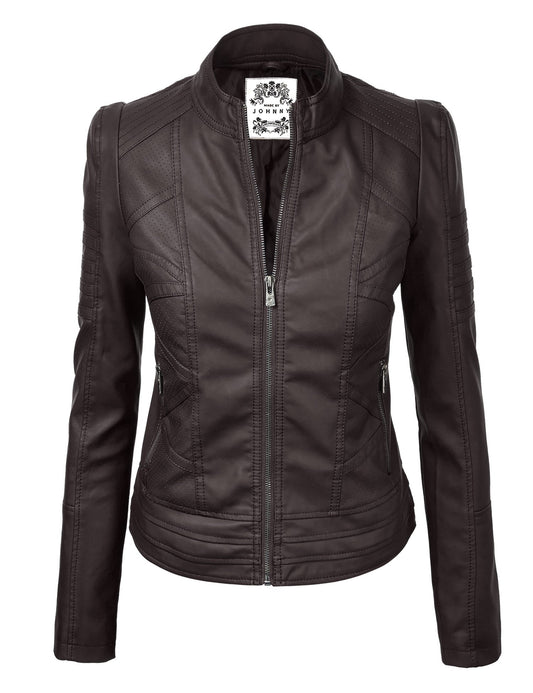 Made By Johnny MBJ WJC746 Womens Vegan Leather Motorcycle Jacket XL Coffee