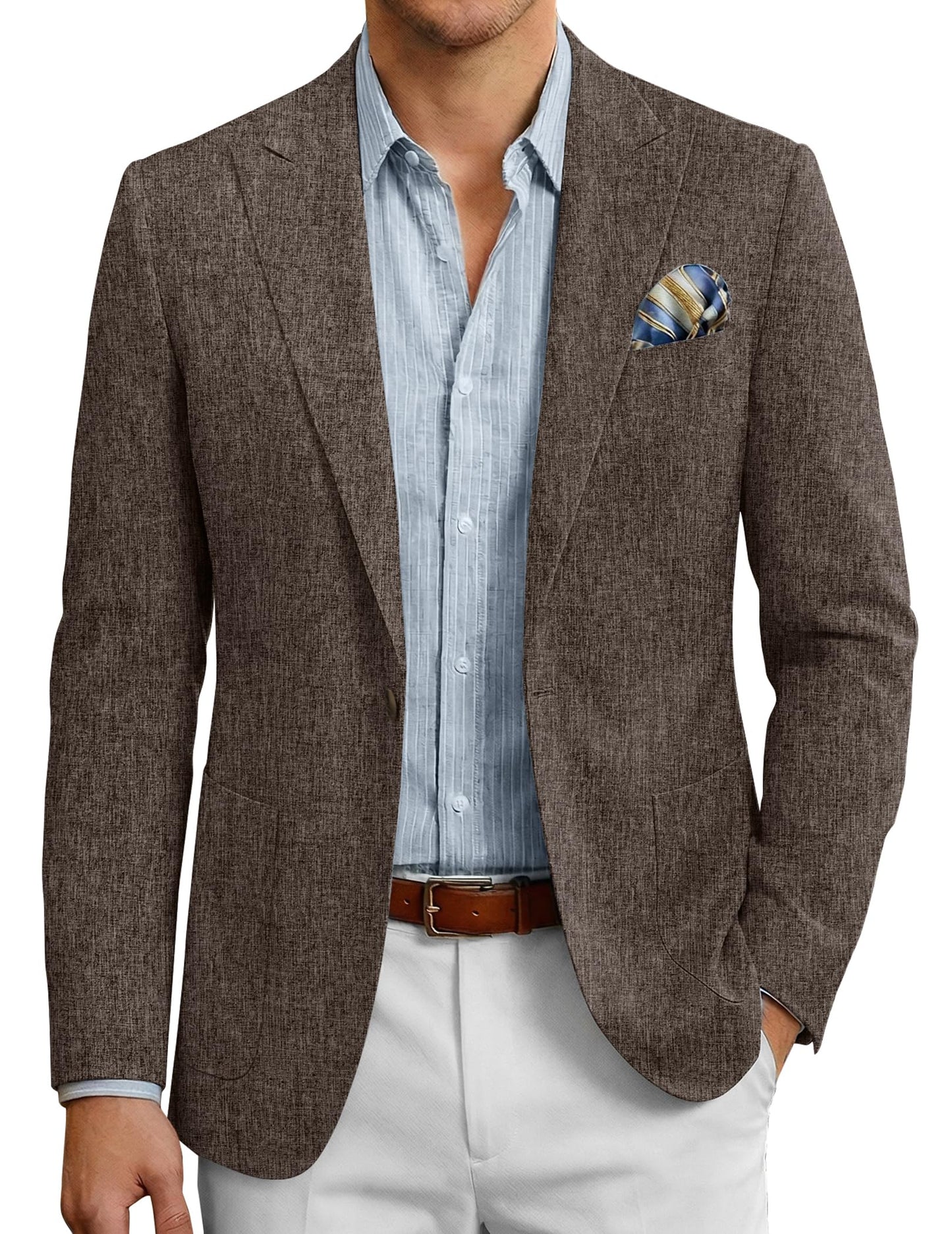 COOFANDY Men's Blazer Jacket Casual Long Sleeves One Button Sport Coat Lightweight Blazer Brown