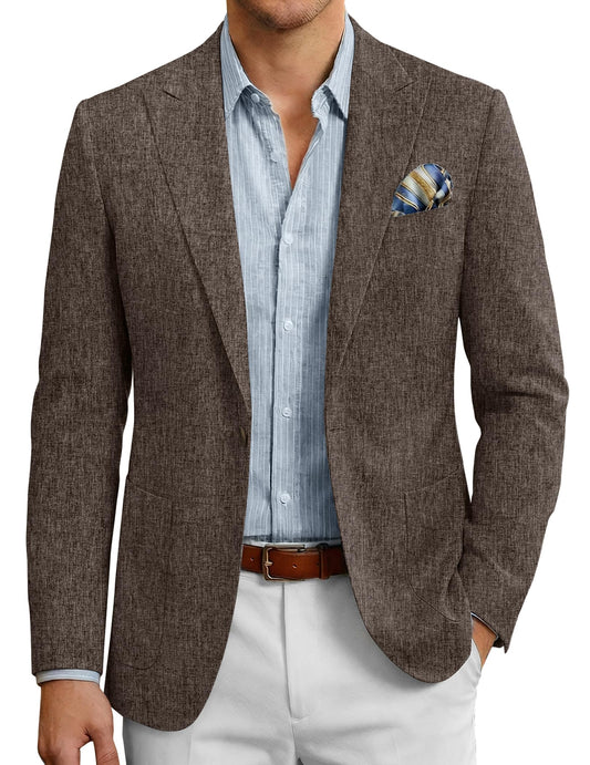 COOFANDY Men's Blazer Jacket Casual Long Sleeves One Button Sport Coat Lightweight Blazer Brown