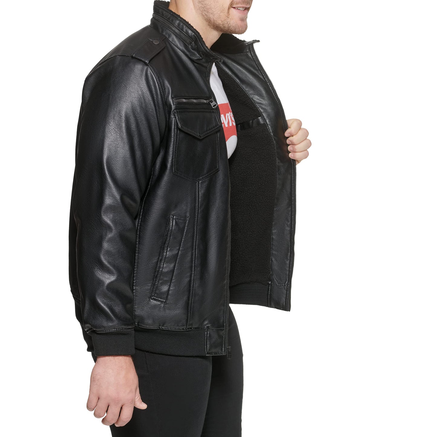 Levi's Men's Vintage Deer Faux Leather Aviator Bomber (Standard and Big & Tall), Black, 5X Big