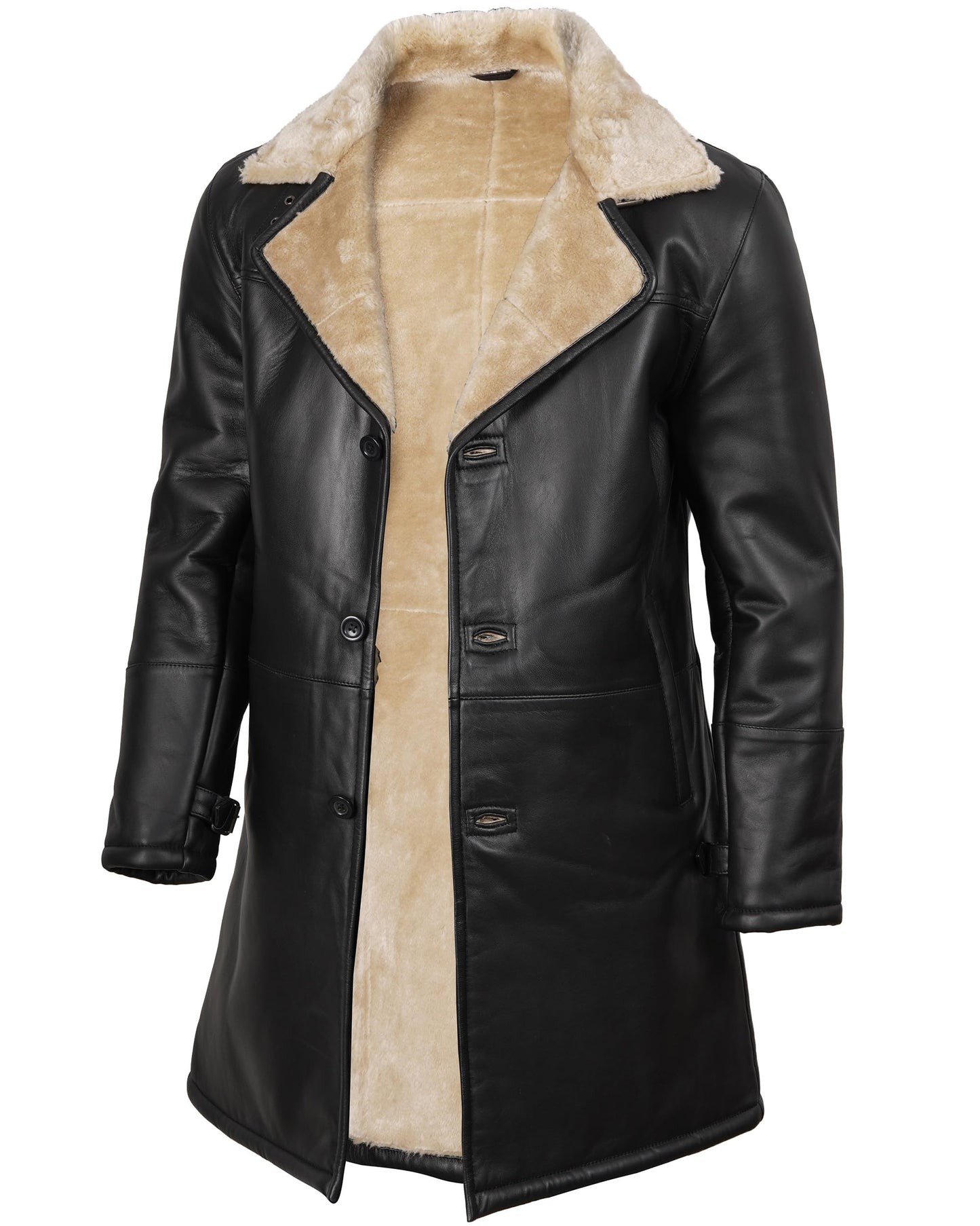 fjackets Genuine Leather Jacket - Turlock Black & Beige Shearling Coat| [1509993] M