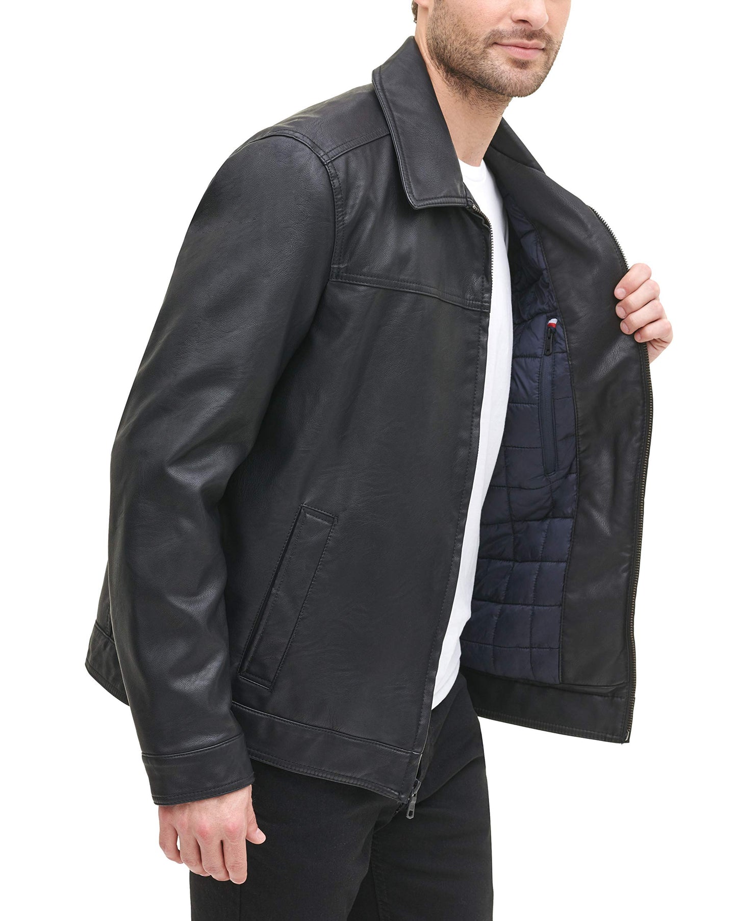 Tommy Hilfiger Men's Classic Faux Leather Jacket, black, Large