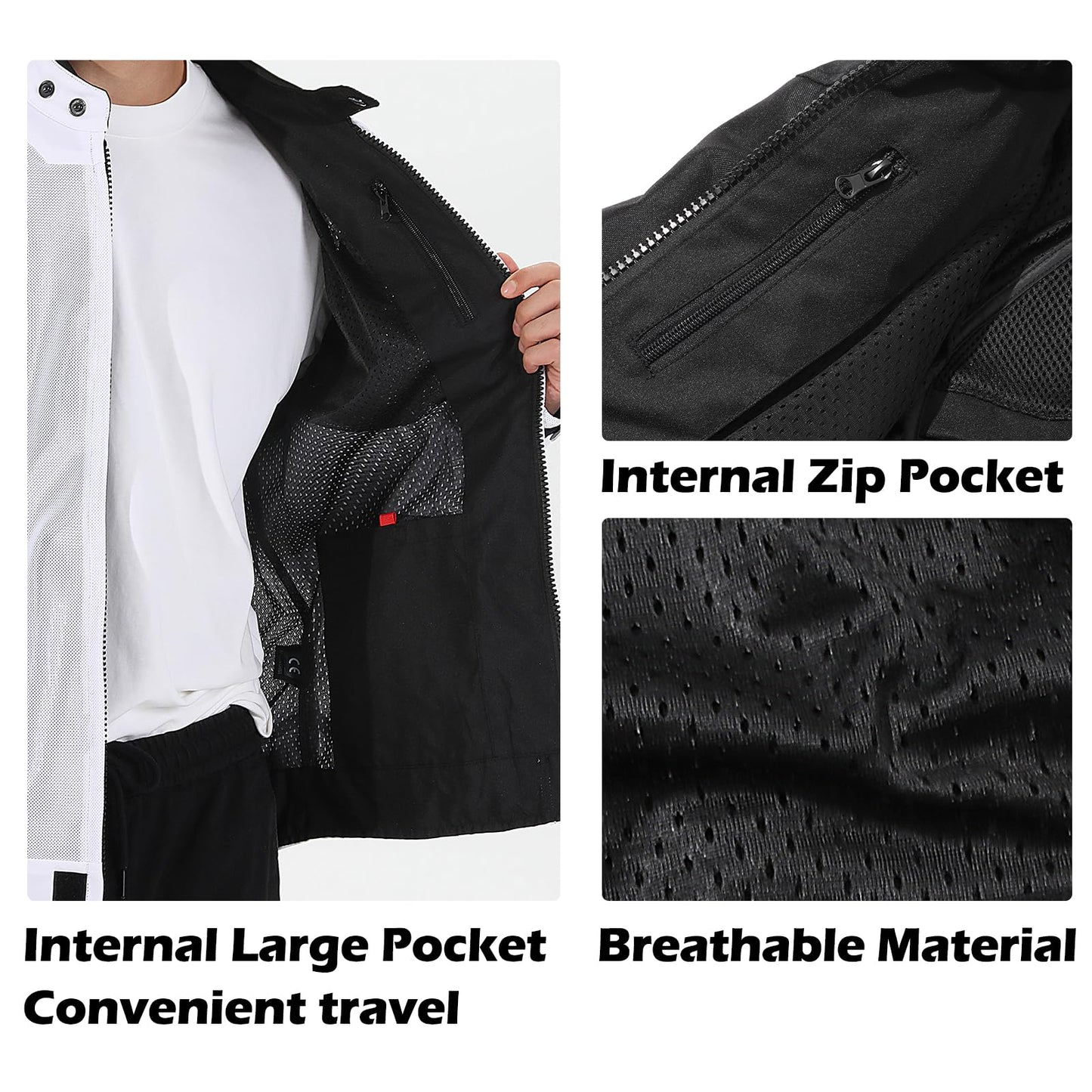 Burjosy Mesh Motorcycle Jacket for Men, Summer Motorbike Biker Jacket, Reflective Lightweight Breathable Riding Jacket Protective Gear Armored