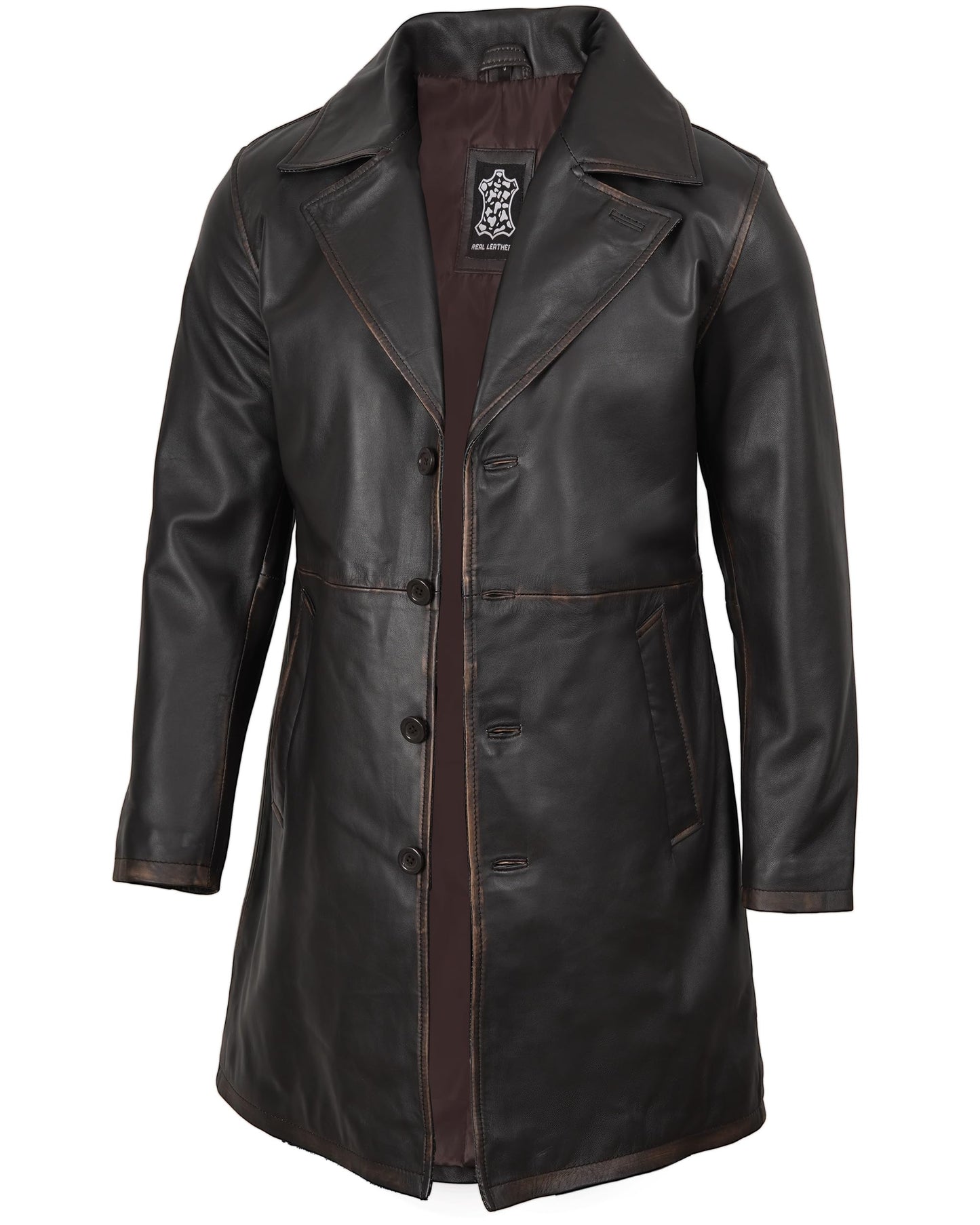 Blingsoul Men's Leather Trench Coat and Jacket | [1127112] Dark Brown Jackson Car Coat, S