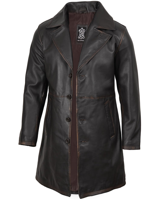 Blingsoul Men's Leather Trench Coat and Jacket | [1127112] Dark Brown Jackson Car Coat, S