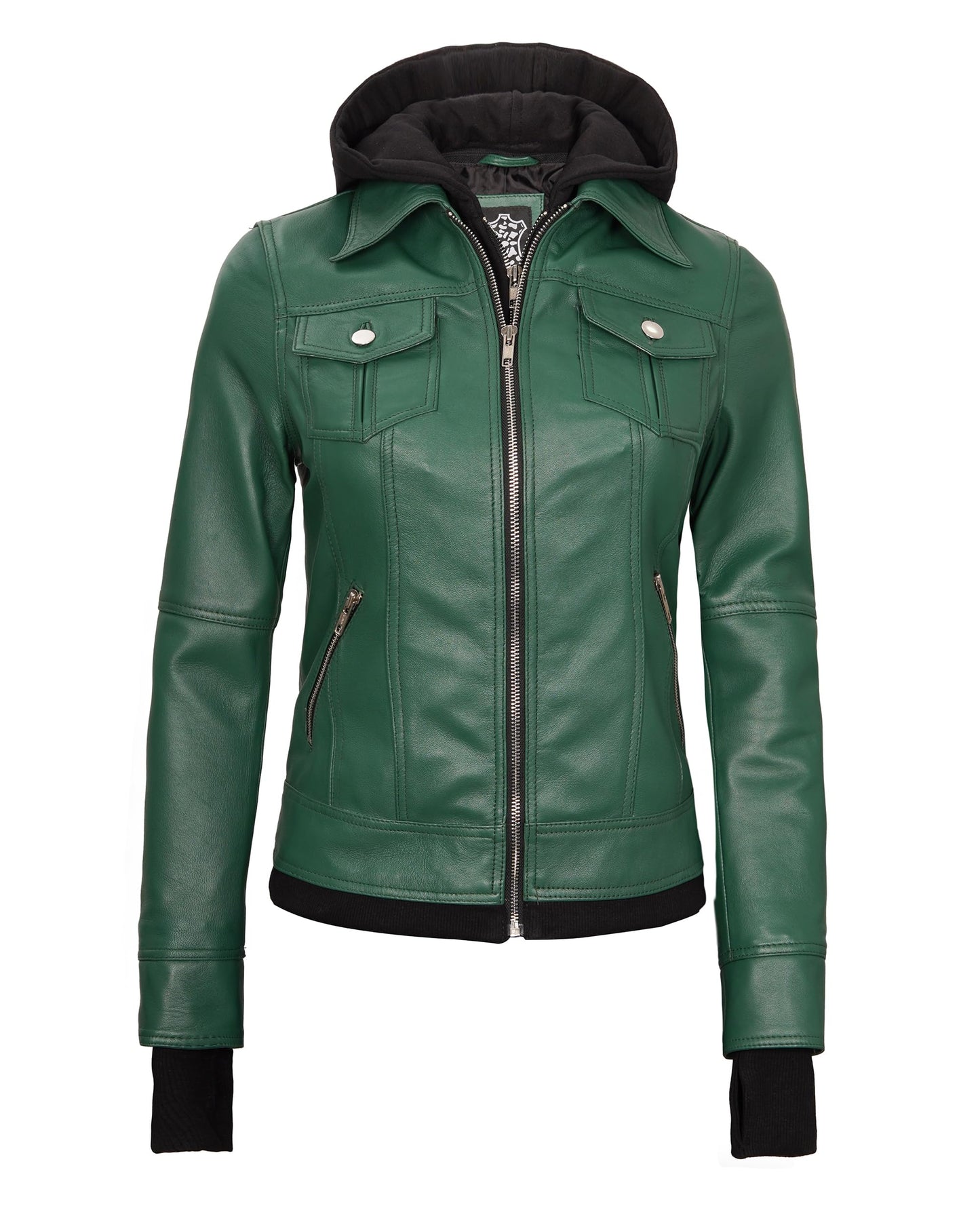 Blingsoul Hooded Leather Jacket Women | [1323863] Betty Green, M