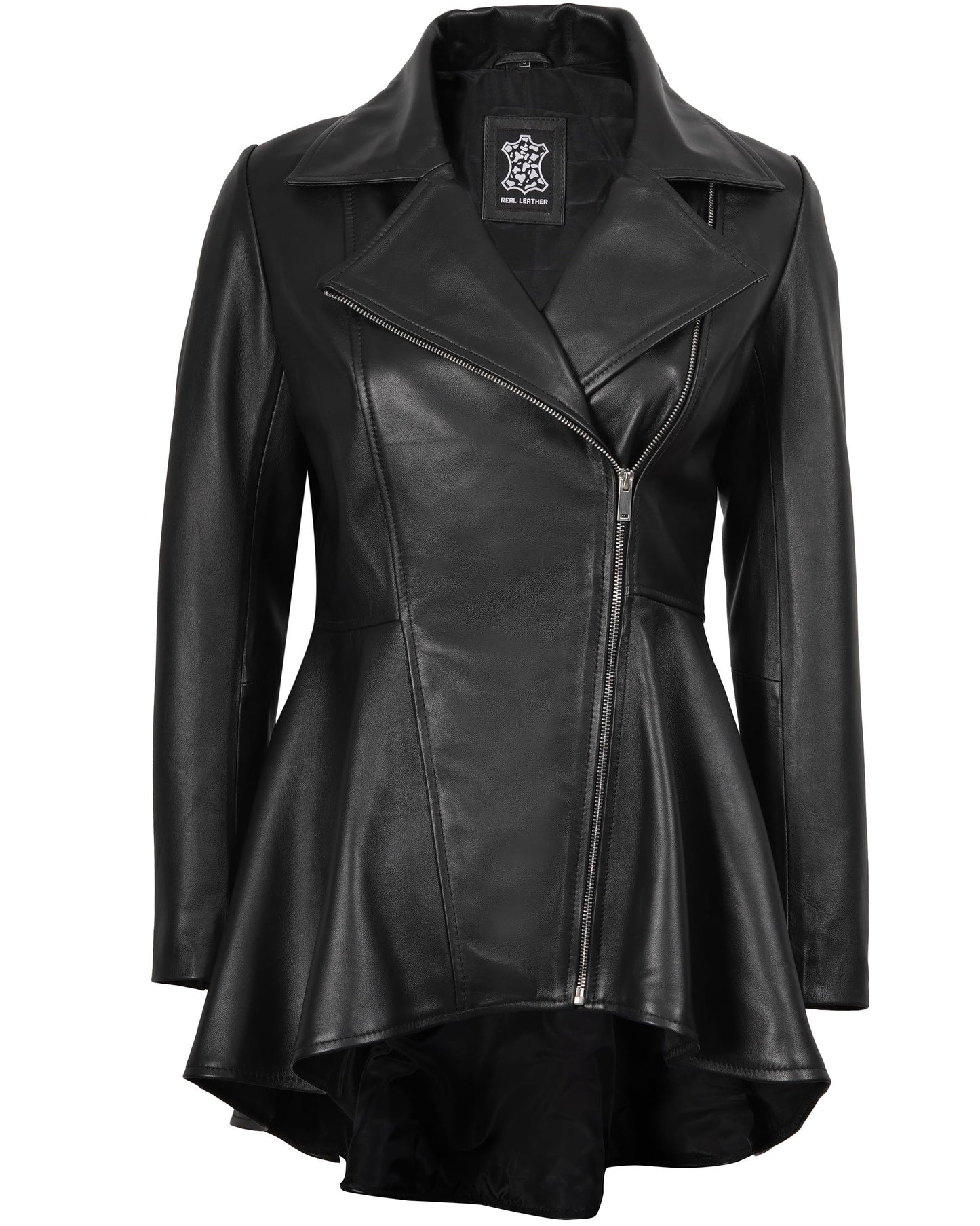 Decrum Disc Black Womens Leather Jacket - Leather Peplum Jacket | [1314434] Clarissa Black, L