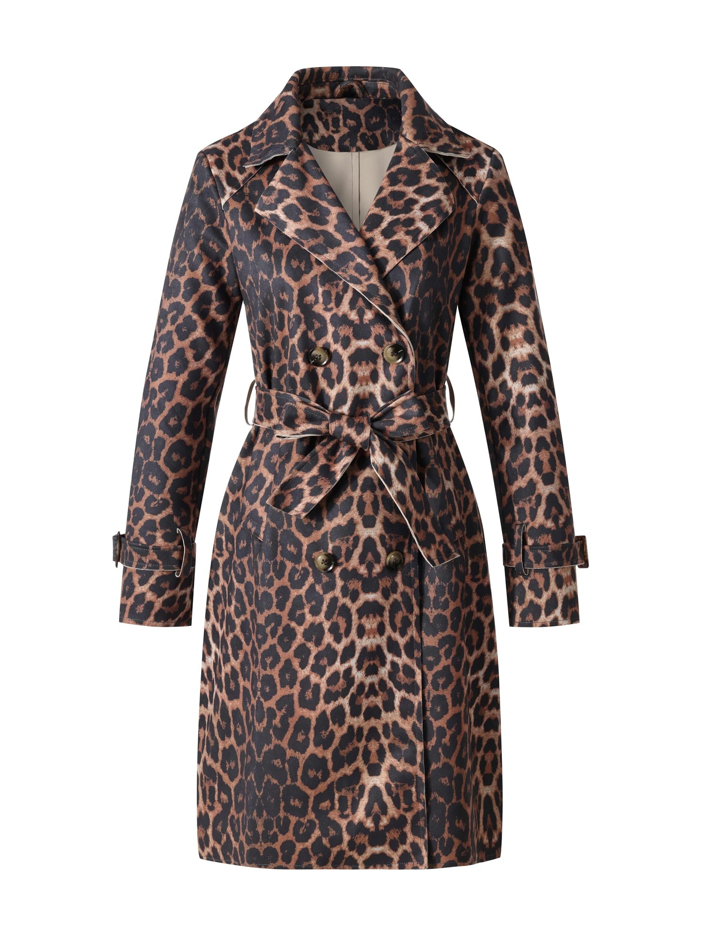 Bellivera Women Faux Suede Leather Jacket,Spring Fall Clothes Winter Long Trendy Trench Coat, Lightweight Windbreaker with Belt 18CLA Leopard M