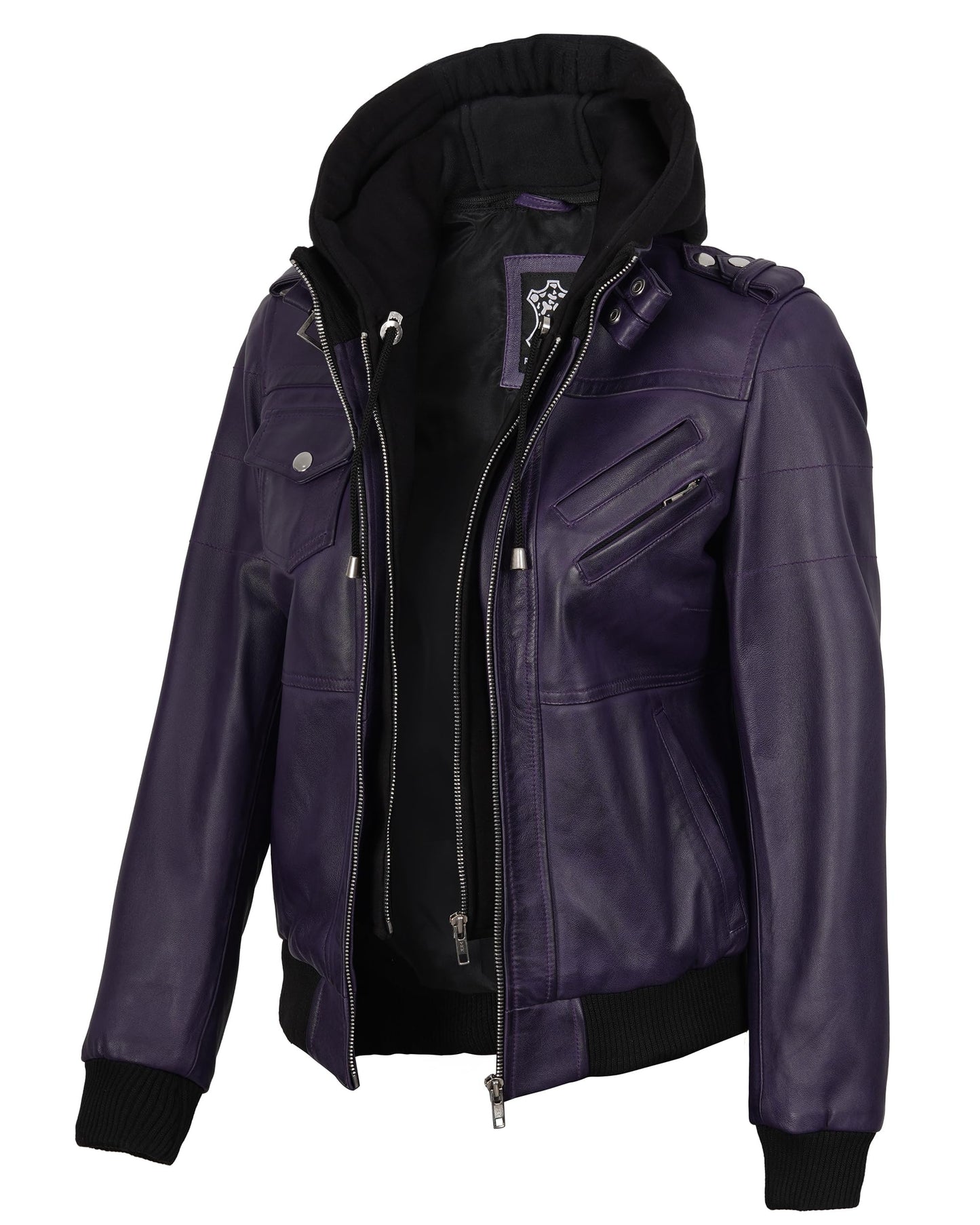 Decrum Women's Leather Jacket - Leather Bomber Jacket Women | [1327024] Edinburgh Purple, L