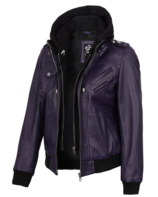 Decrum Women's Leather Jacket - Leather Bomber Jacket Women | [1327024] Edinburgh Purple, L