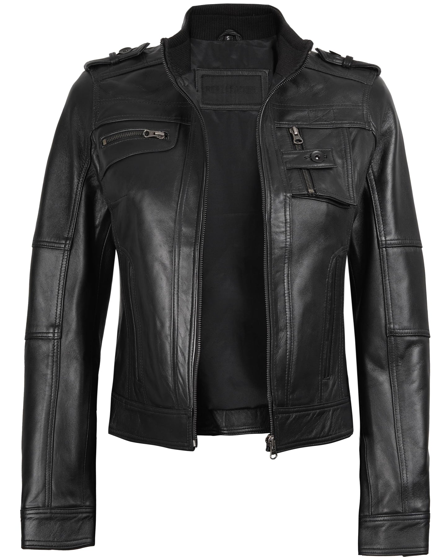 Blingsoul Cafe Racer Womens Black Leather Jacket | [1314244] Tavares Black, L