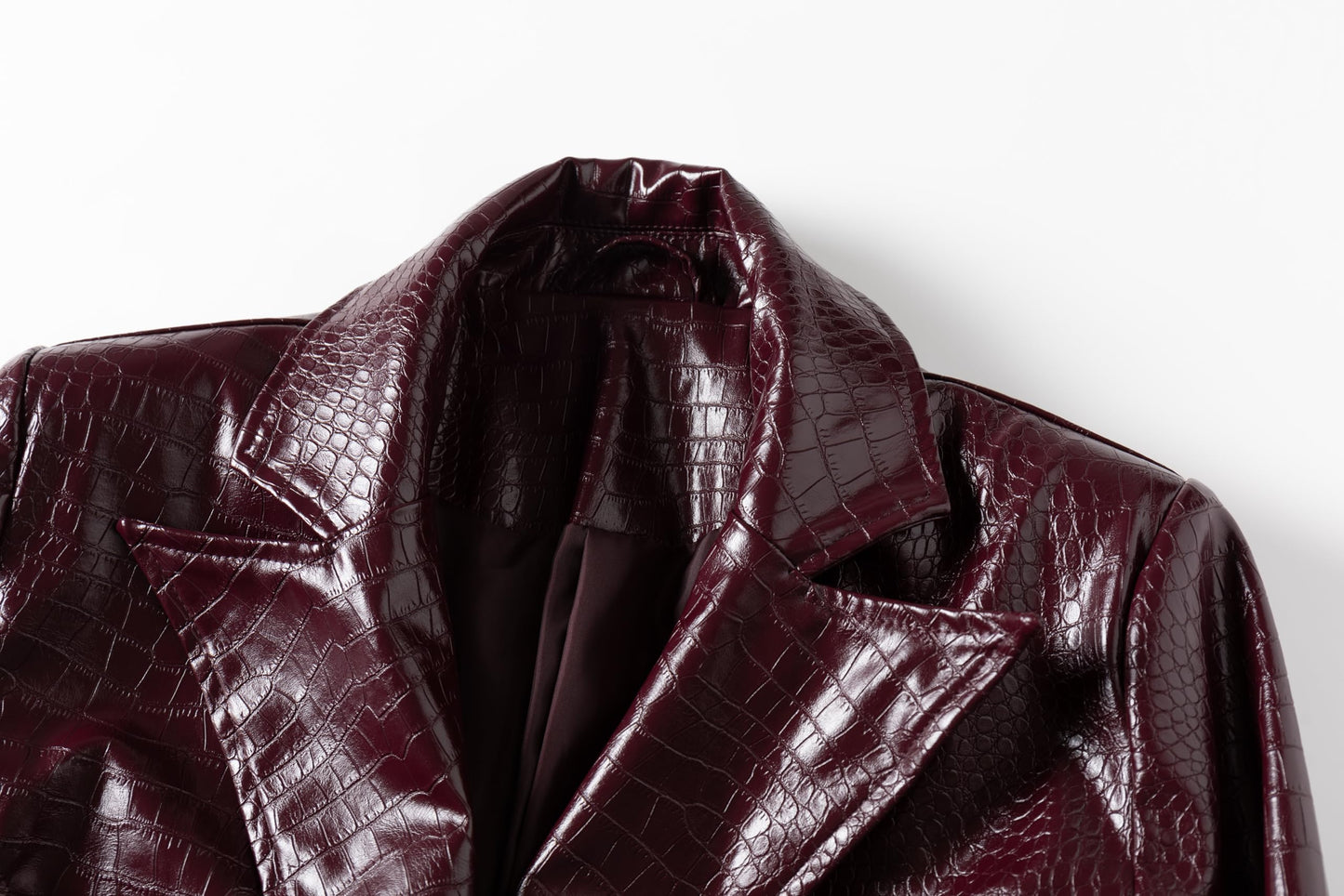 SS-Sunrise Fashion Womens Long Leather Jackets Burgundy Trench Coat Blazer Lapel Button Open Front Faux Motorcycle Jackets Coat with Belt (Large, Red)