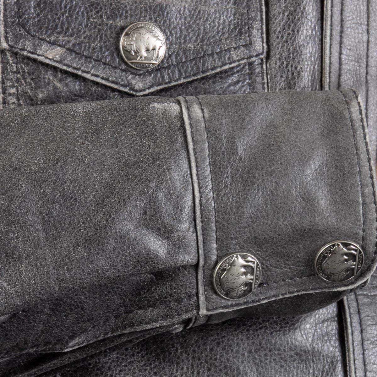Milwaukee Leather MLM1612 Men's Distressed Grey Casual Biker Rider Leather Shirt w/Vintage 5 Cent Buffalo Buttons - Medium
