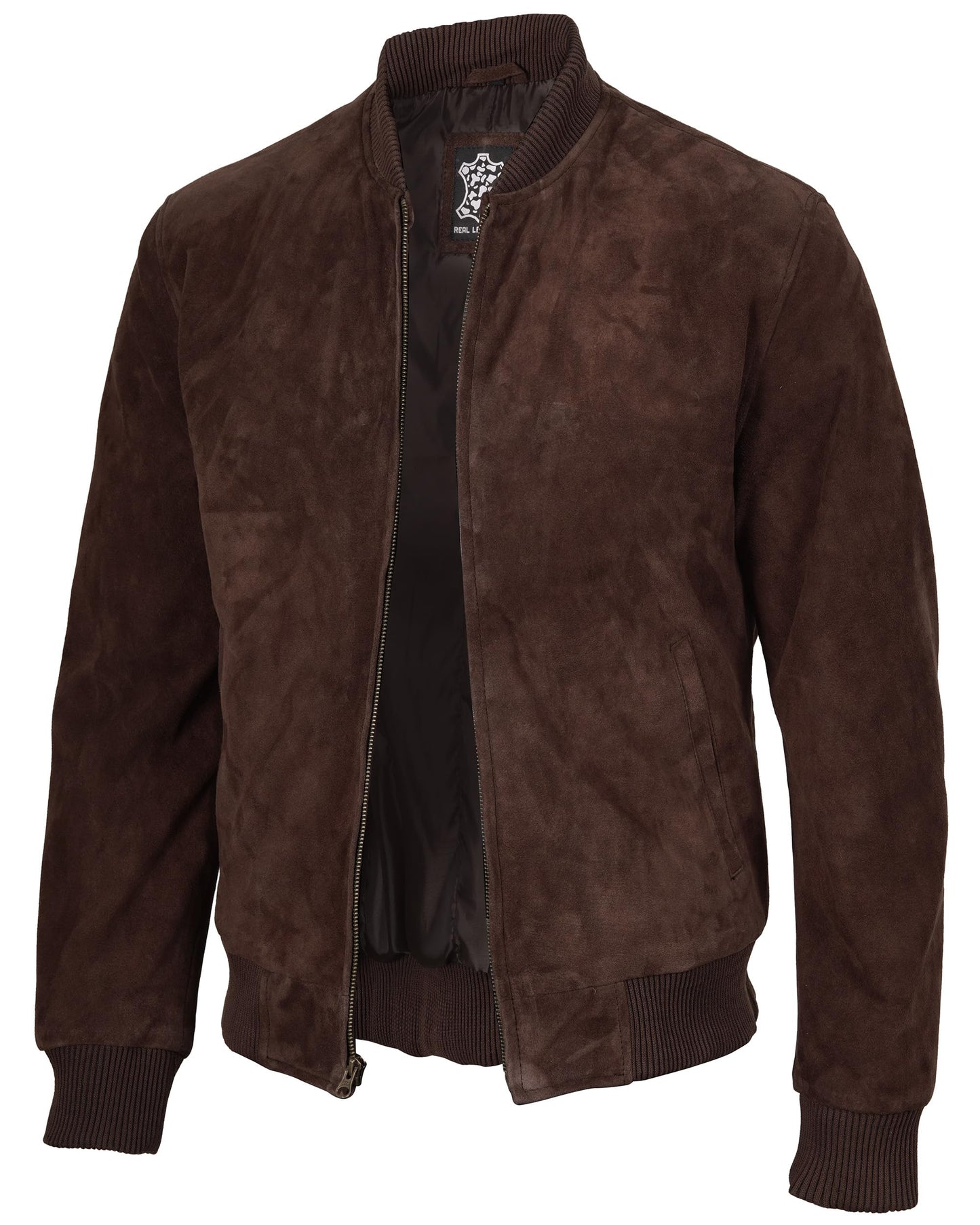 fjackets Real Suede Leather Bomber Jackets For Men - Baseball Leather Jacket- Brown Leather Jackets For Men | [1108784] Adamsville L