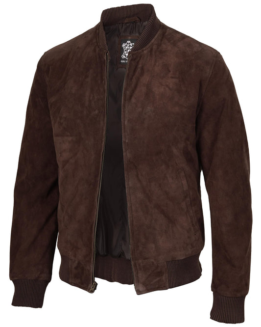 fjackets Real Suede Leather Bomber Jackets For Men - Baseball Leather Jacket- Brown Leather Jackets For Men | [1108784] Adamsville L
