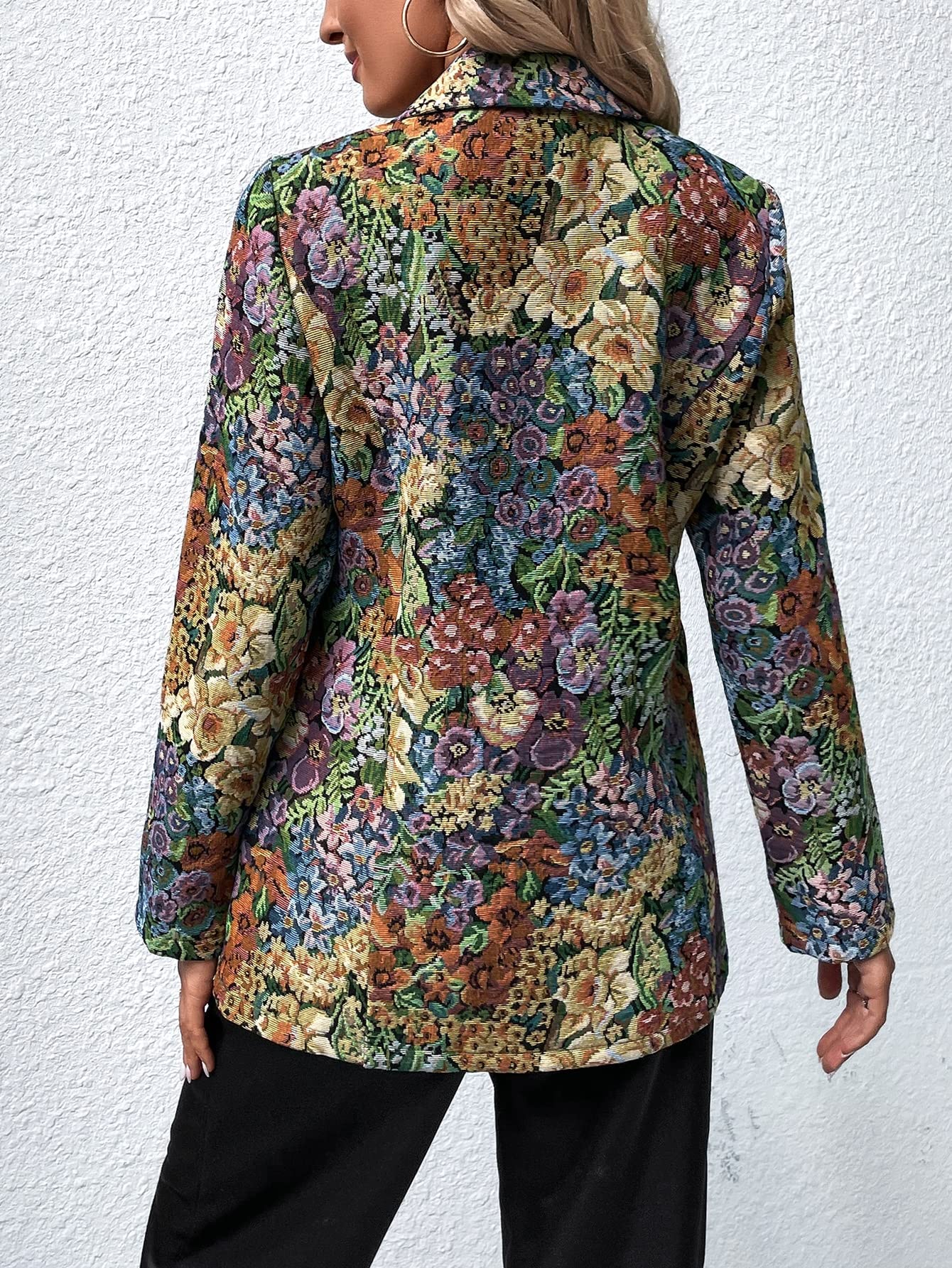 WDIRARA Women's Floral Print Lapel Neck Single Button Lightweight Jacket Blazer with Pocket Multicolor XS