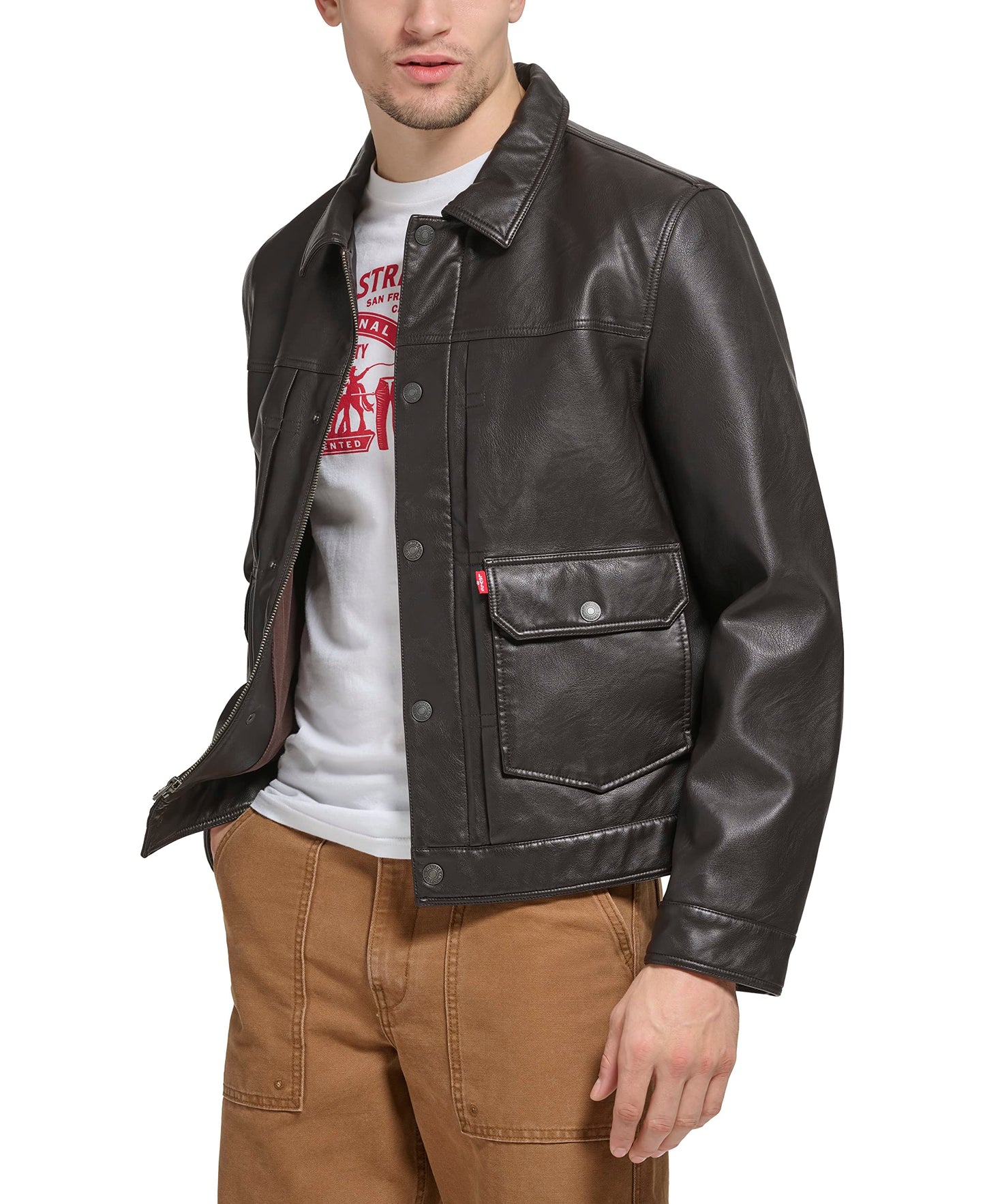 Levi's Men's Lightweight Trucker Shirt Jacket, Dark Brown Faux Leather, X-Large