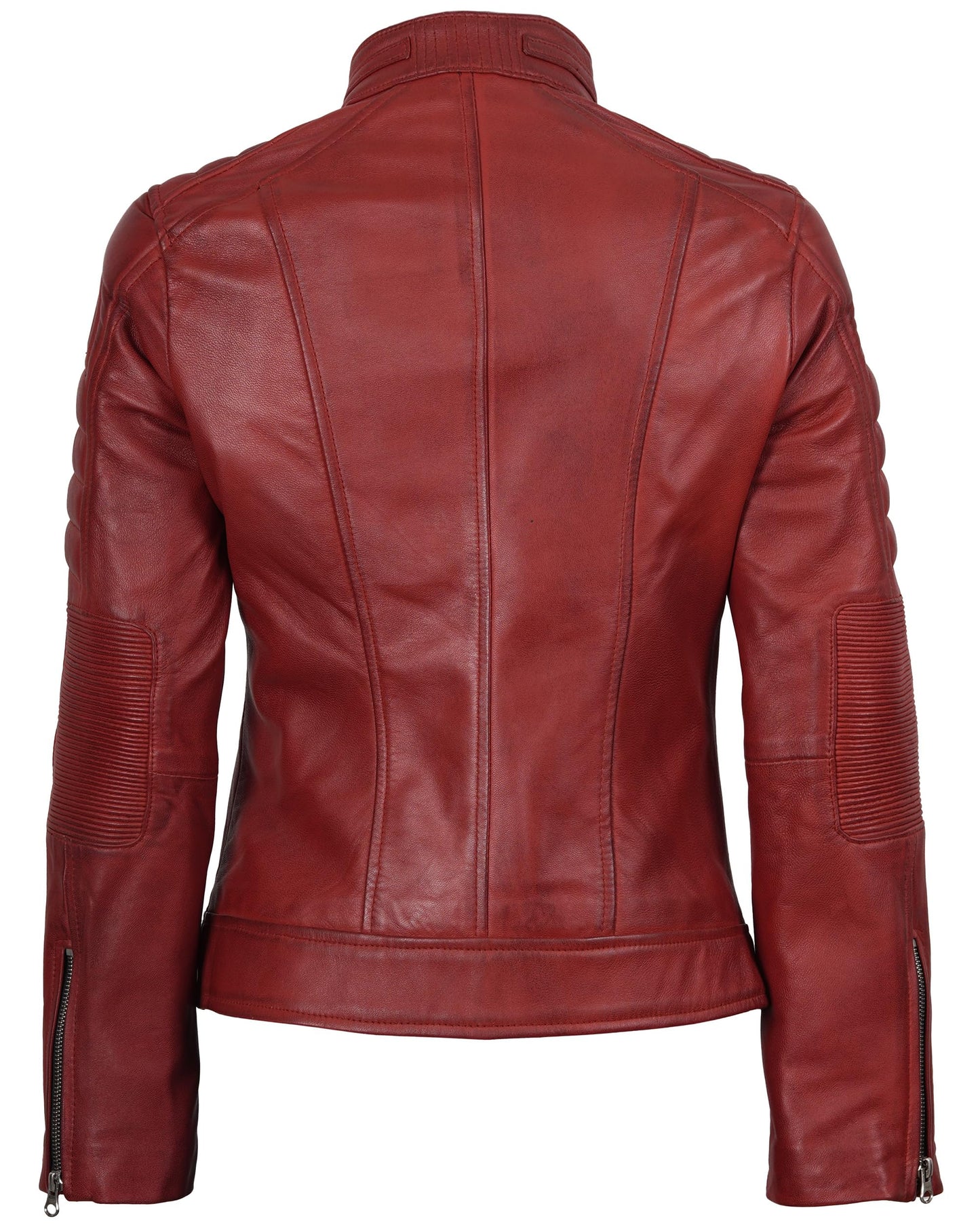 Decrum Womens Leather Jacket - Leather Motorcycle Jacket Women | [1329145] Cafe Rcr Red Wax, XL