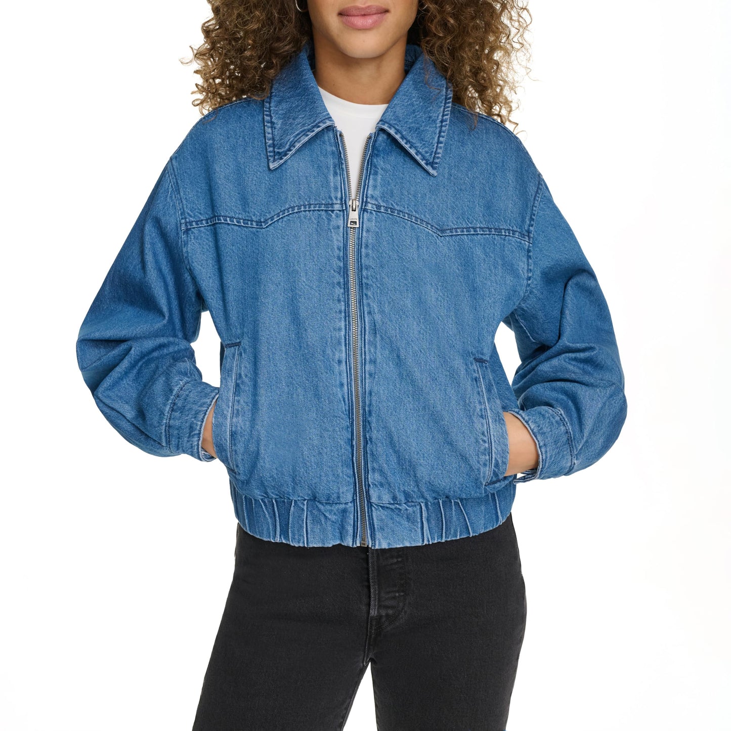 Levi's Women's Western Denim Bomber, Medium Wash Denim, Medium
