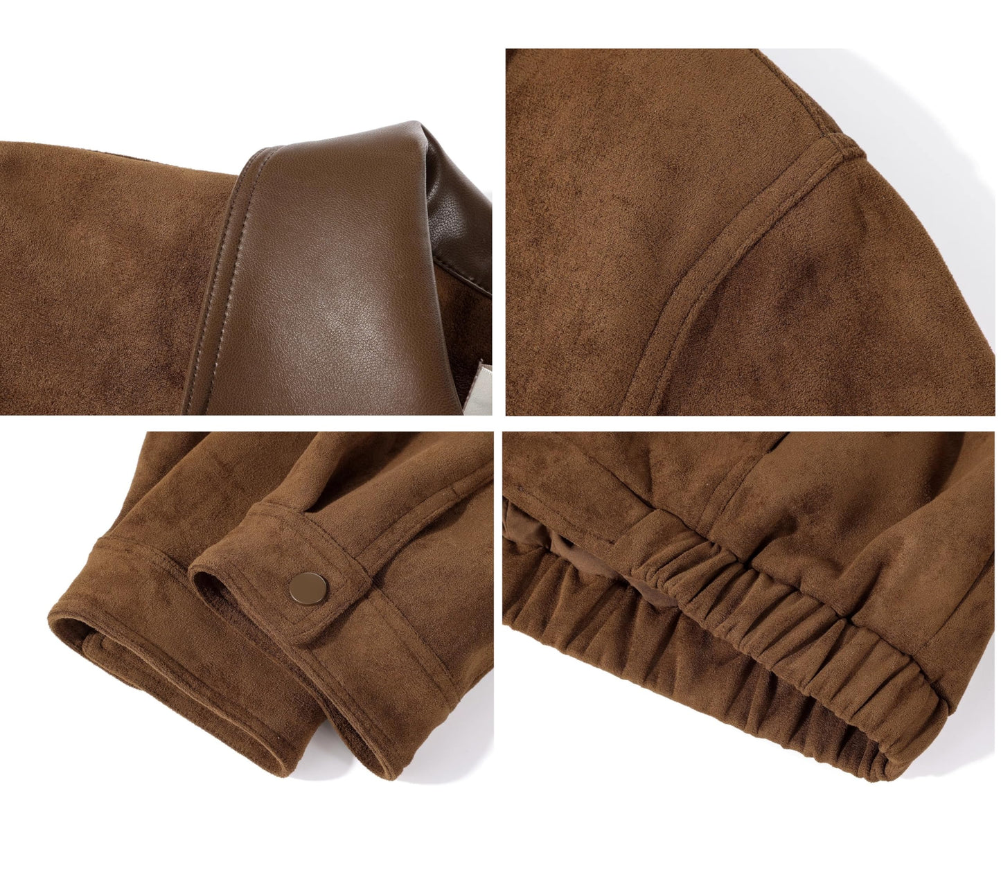 Zoziiee Women's Faux Suede Cropped Jacket Contrast Collar Zip Up Utility Barn Coat Trendy Fall Outwear(Coffee,M)