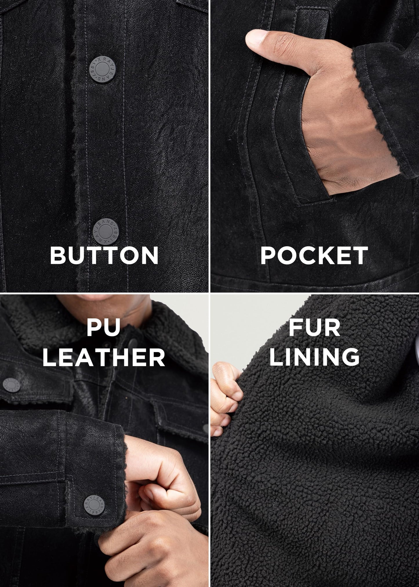 X RAY Mens Faux Leather Jacket, Fall Coat Suede Ranger Jacket With Faux Shearing Lining, Black, Medium