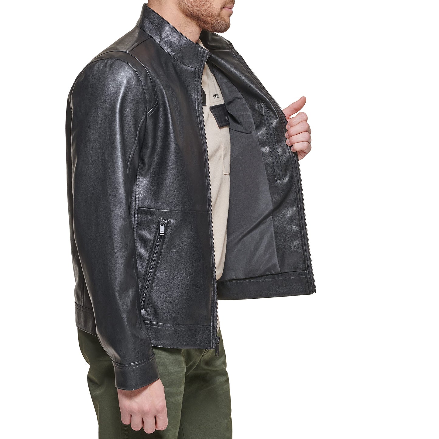 Dockers Men's The Dylan Faux Leather Racer Jacket, black, Large