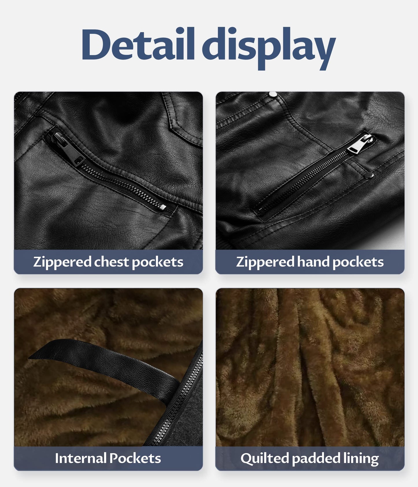 CREATMO US Hoodie Leather Jacket Men Faux Leather Jacket With Removable Hood Retro Zip-UP Stand Collar Motorcycle Bomber Jackets with Removable Hood Black Velvet Lined S