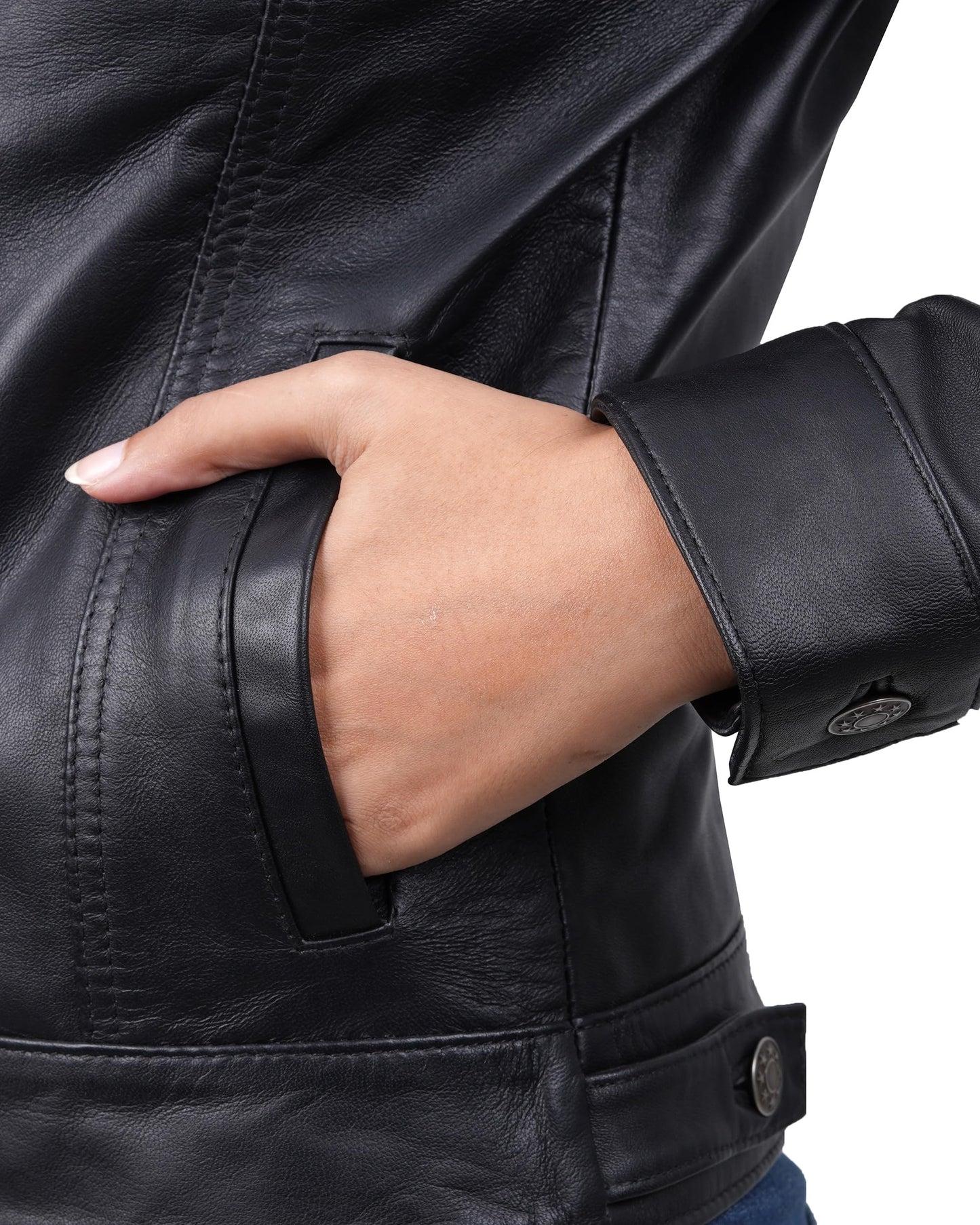Blingsoul Leather Trucker Jacket Women - Vintage Style Womens Black Leather Jacket | [1314333] Fernando Black, M
