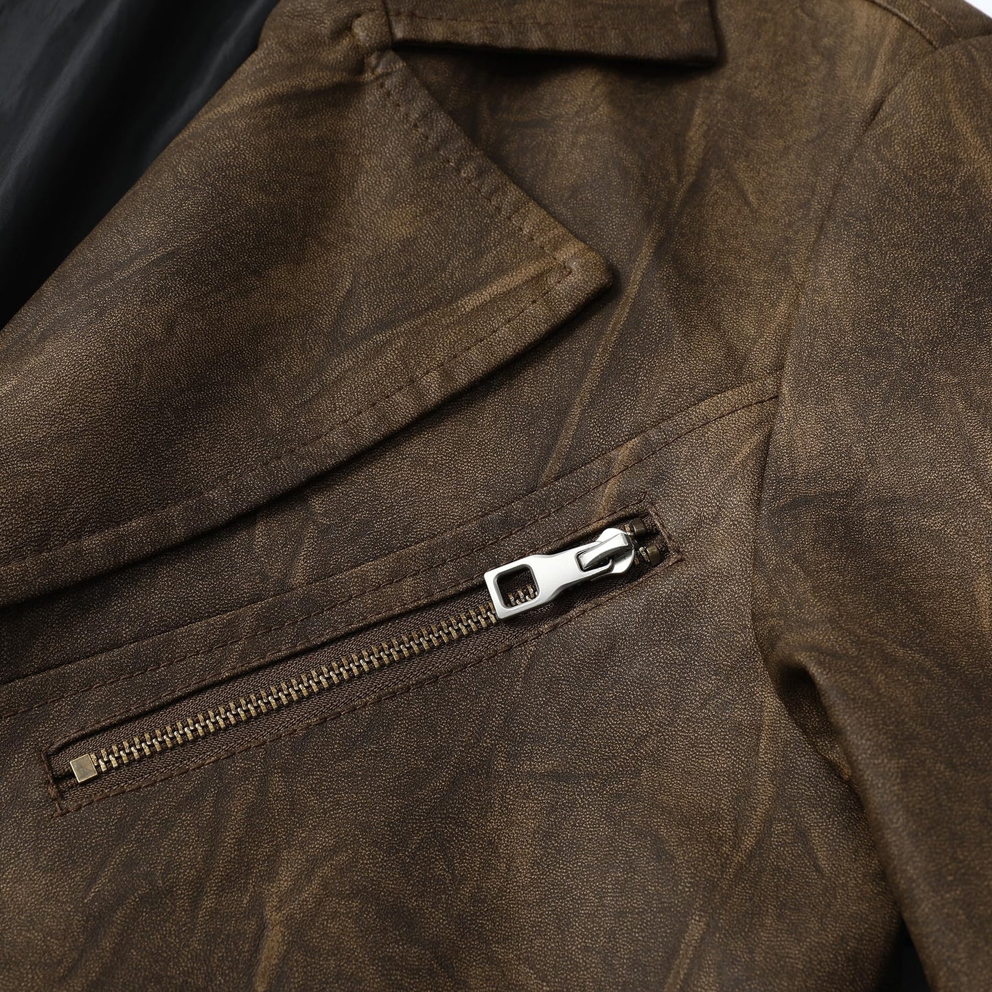 YFFUSHI Men's Vintage Faux Leather Blazer Jacket Brown