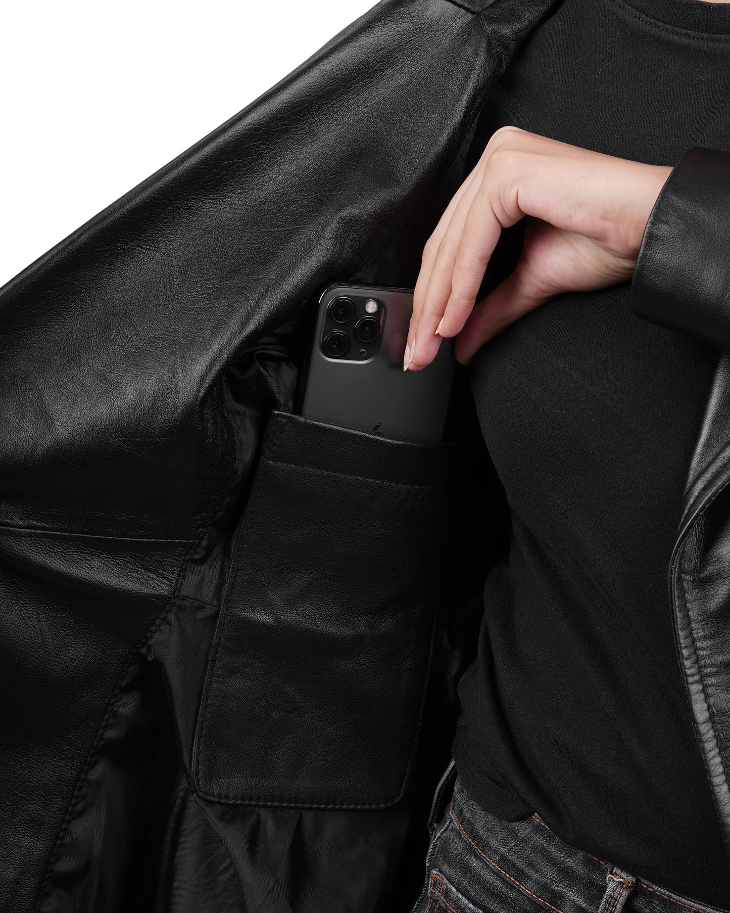 Decrum Disc Black Womens Leather Jacket - Leather Peplum Jacket | [1314434] Clarissa Black, L
