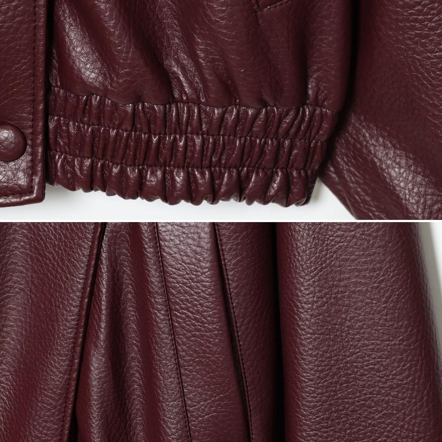 FindThy Women’s Oversized Faux Leather Jacket Casual High Collar Long Sleeve Zip Up Fall Fashion Motorcycle Coats(4201-Burgundy-S-LB)
