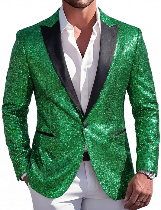 Barry.Wang 70s Disco Sequins Blazer Mens Sparkle Metallic Suit Jacket