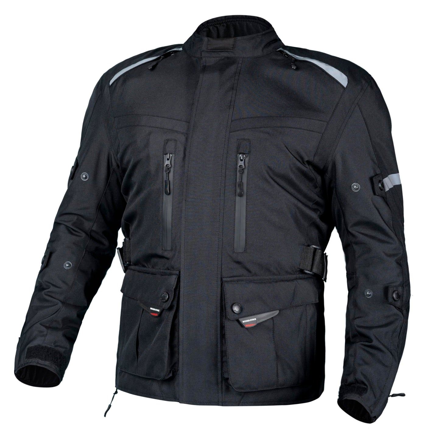 WICKED STOCK Waterproof Motorcycle Jacket Men - CE LEVEL2 Reflective Motorcycle Armor Biker Jacket Men with 8 Pockets - 4 Season Mens Motorcycle Jacket with Adjustable Biceps, Forearms and Waist