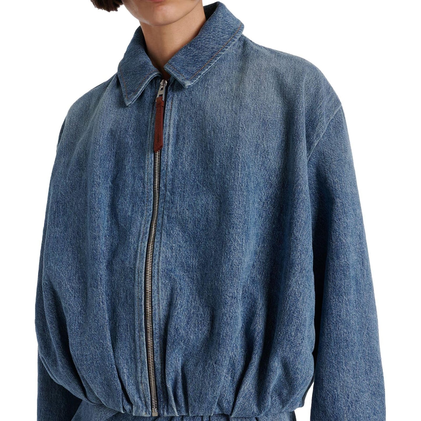 HUEOBIR Women's Denim Bomber Jacket Zip Up Draped Loose Fit Collared Casual Lightweight Trendy Jean Jackets(Indigo Blue, L)