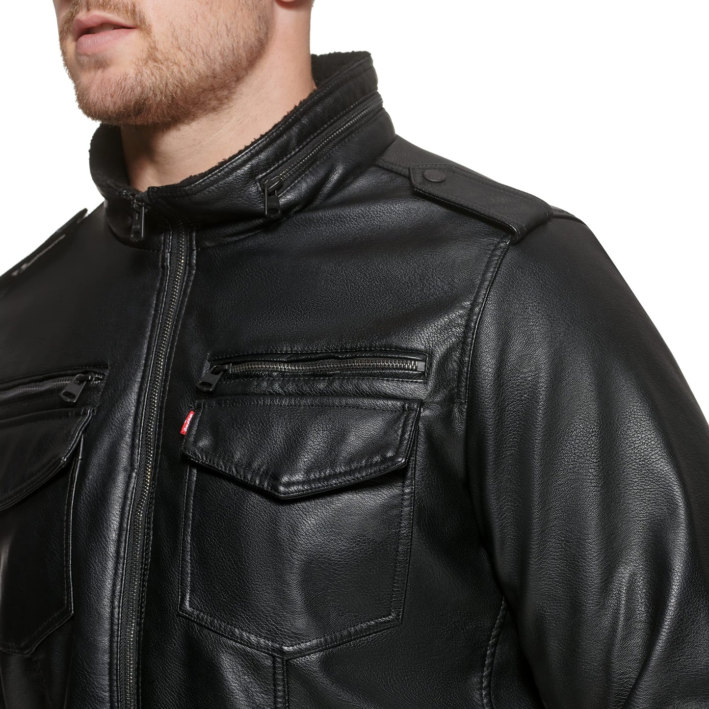 Levi's Men's Vintage Deer Faux Leather Aviator Bomber (Standard and Big & Tall), Black, 5X Big
