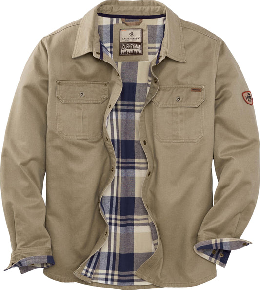 Mens Flannel Lined Waxed Cotton Shirt Jacket, Twig, X-Large