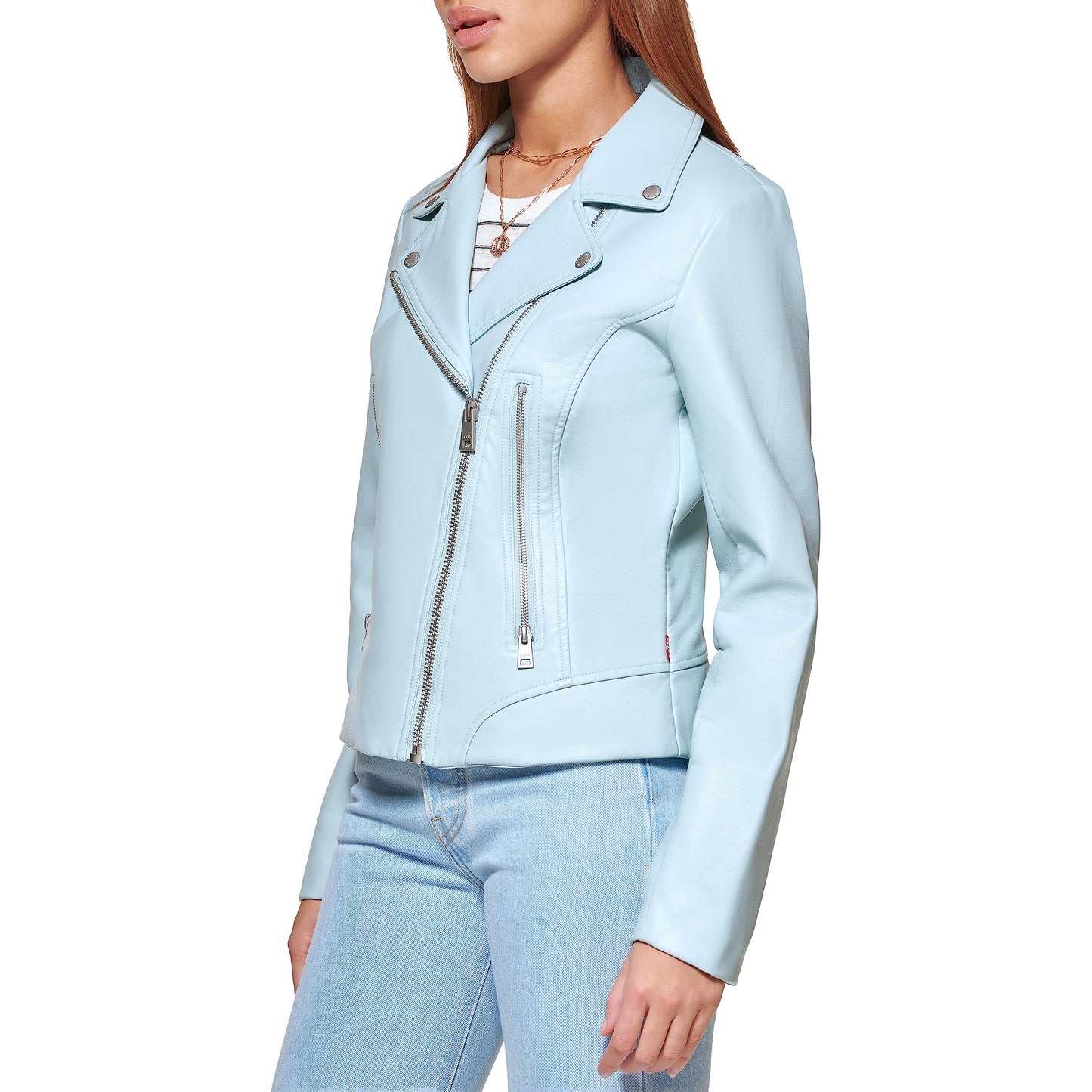 Levi's Women's Faux Leather Belted Motorcycle Jacket (Standard and Plus Sizes), Dusty Blue, Medium