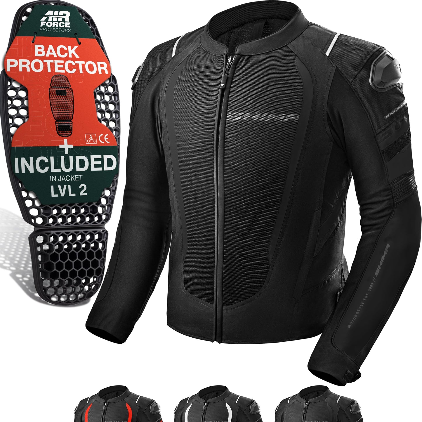 SHIMA MeshPro 2.0 Motorcycle Jacket for Men AirForce Back Protector Armour Riding Motorbike Jackets Summer Mesh Bikers Ventilated Lightweight Armoured Bike Textile Motorcycles (Mens, Black, XXL)