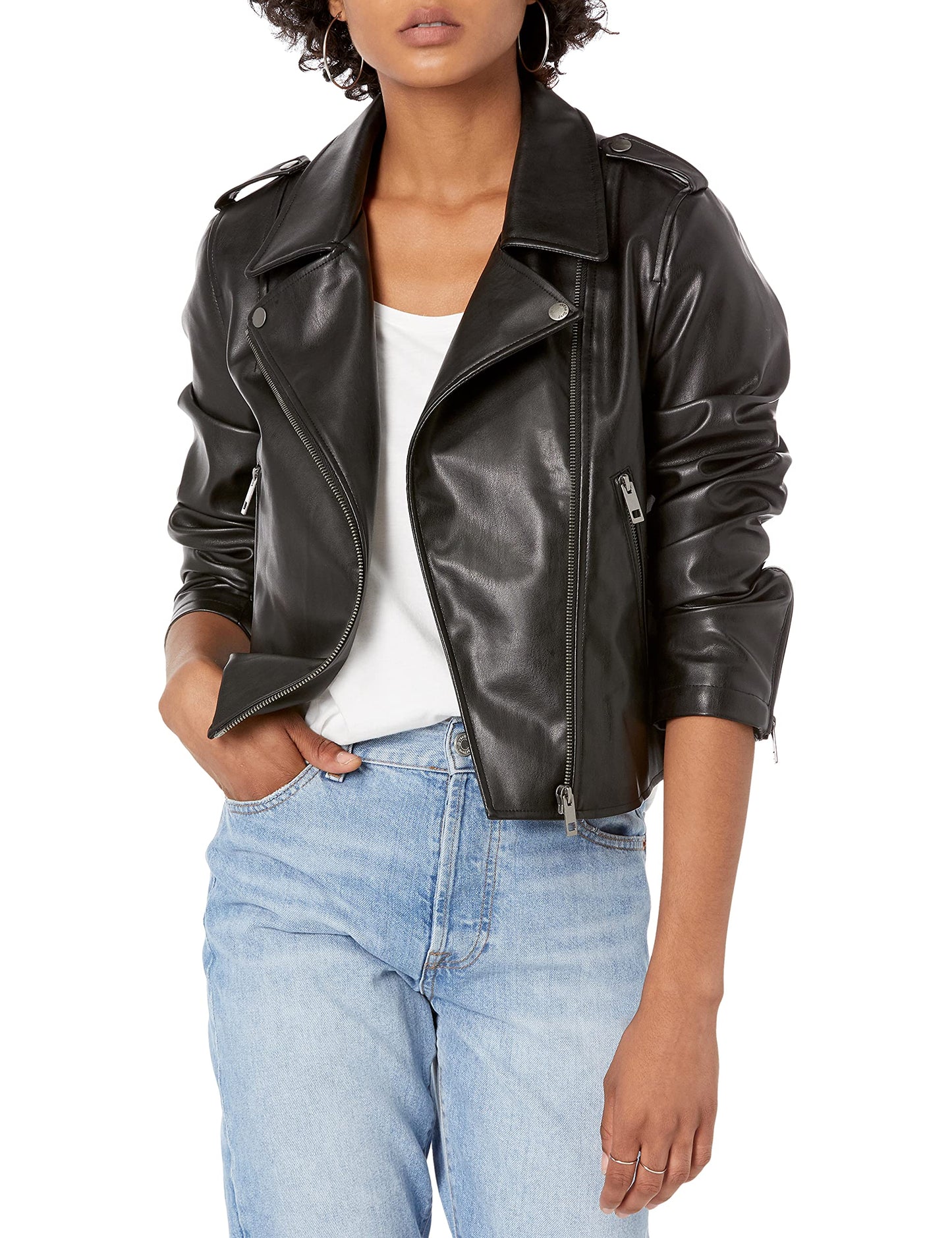 The Drop Women's Heather Faux Leather Moto Jacket, Black, XXL, Plus Size