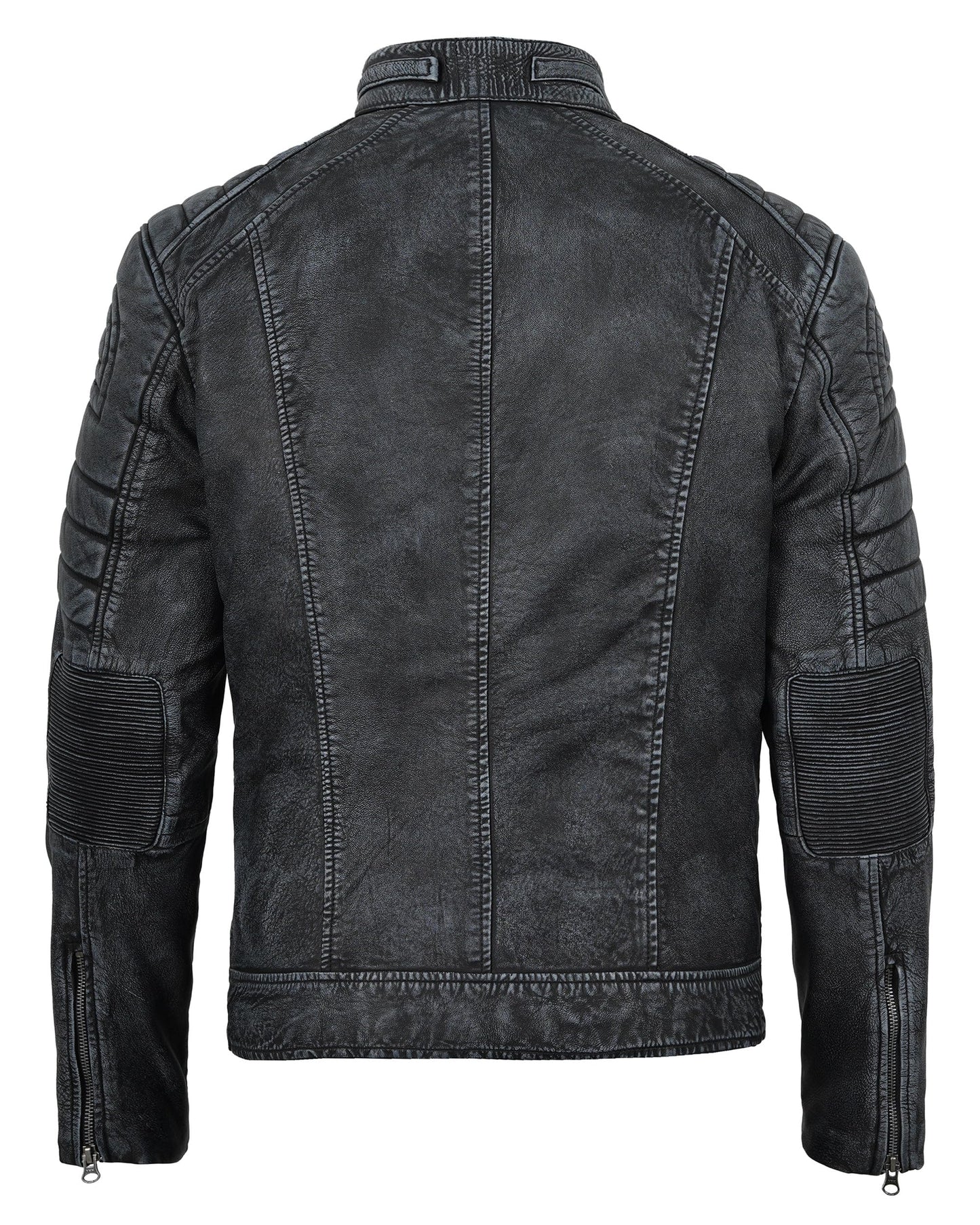 fjackets Cafe Racer Leather Jacket Men - Real lambskin leather jacket men Motorcycle Jacket Mens Austin Men's Distressed washed | [1132614] Black, L