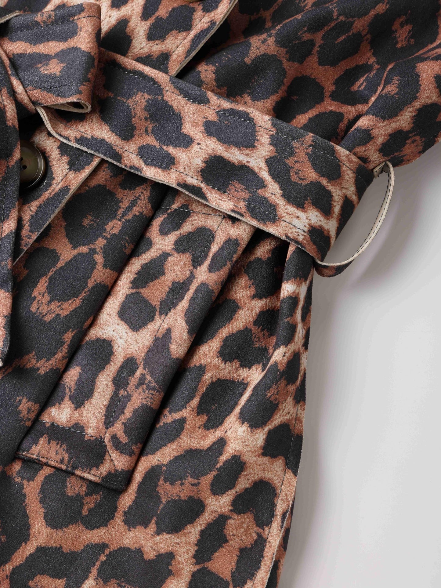 Bellivera Women Faux Suede Leather Jacket,Spring Fall Clothes Winter Long Trendy Trench Coat, Lightweight Windbreaker with Belt 18CLA Leopard M