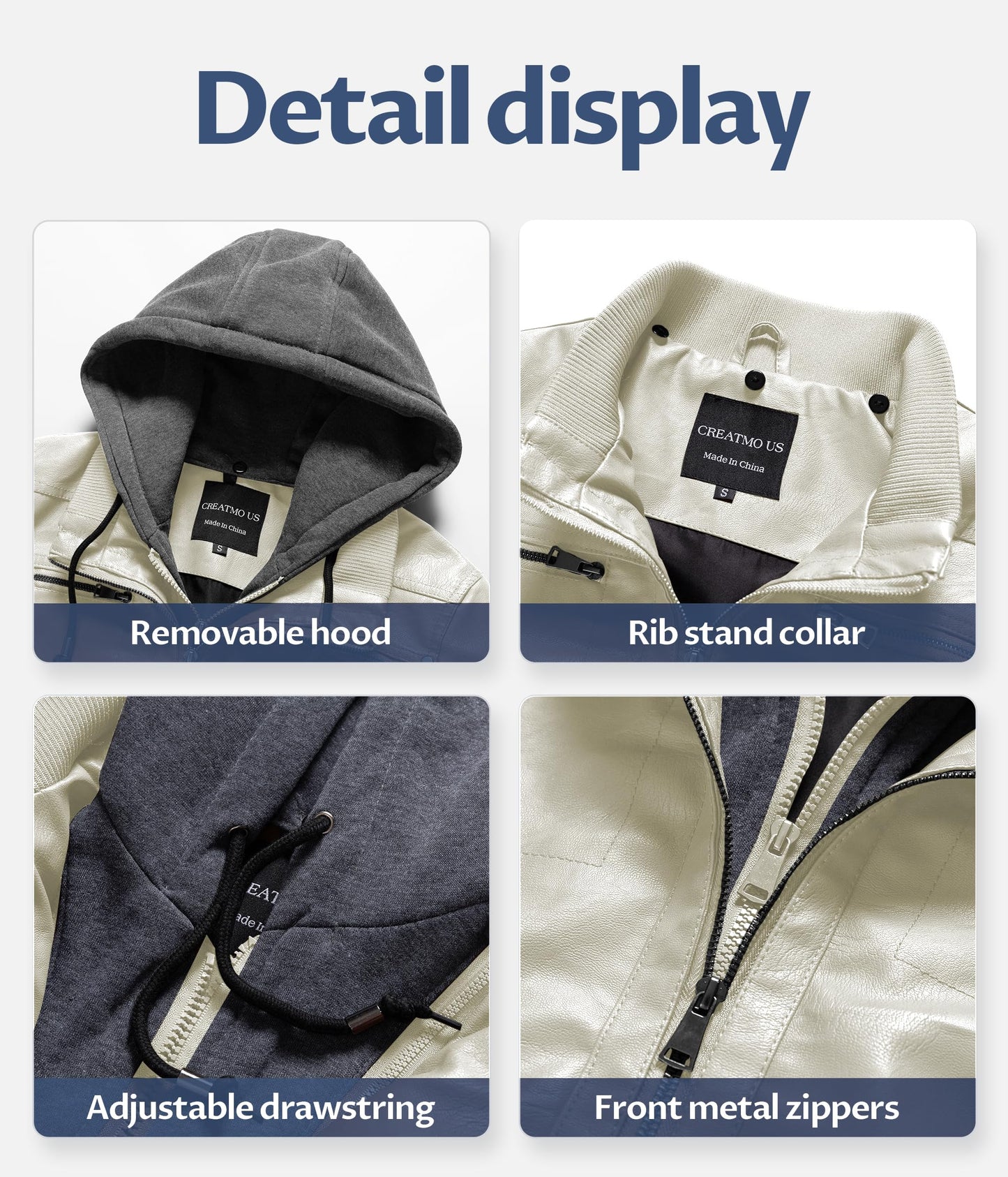 CREATMO US Jackets for Womens Faux Leather Motorcycle Fall Jacket Women's Fashion Clothes Lightweight Moto Biker Coat White 4XL