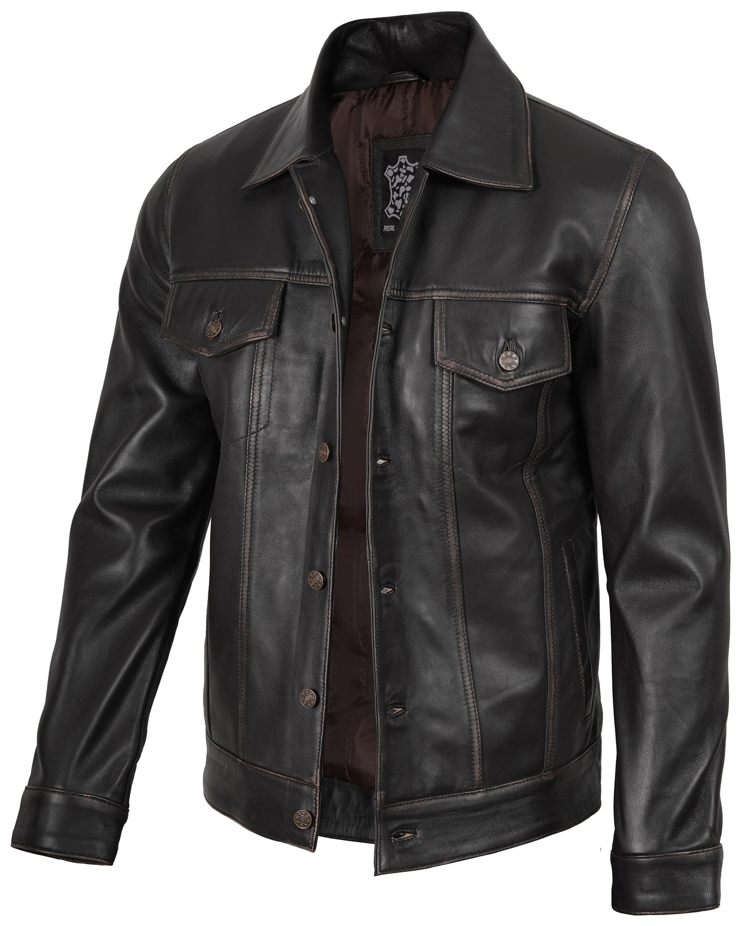 Blingsoul Trucker Leather Biker Jacket Men | [1107352] Fernando Ruboff, S