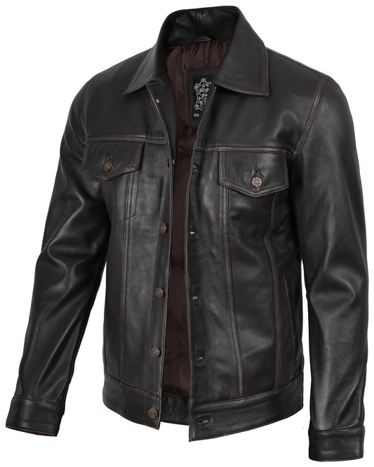 Blingsoul Trucker Leather Biker Jacket Men | [1107352] Fernando Ruboff, S